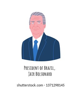 April, 2019: Vector portrait of Jair Bolsonaro , President of the Federative Republic of Brazil and Brazilian government chief.