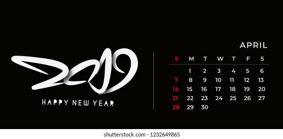 April 2019 year vector calendar / 2019 calendar design / 2019 calendar vertical -Vector Design