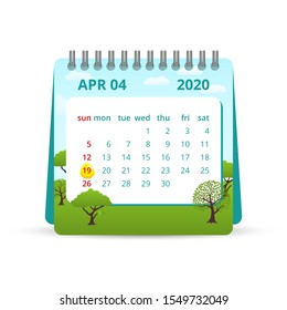 April 2020 Calendar Illustration. Vector graphic template