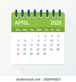 April 2020 Calendar Leaf. Calendar 2020 in flat style. Vector illustration.