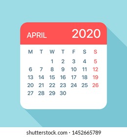 April 2020 Calendar Leaf - Illustration. Vector graphic page