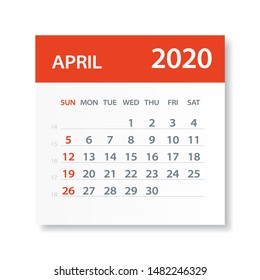 April 2020 Calendar Leaf - Illustration. Vector graphic page