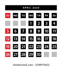 April 2020 calendar vector template