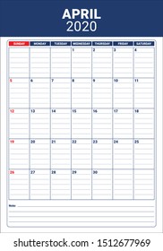 April 2020 desk calendar vector illustration, simple and clean design. 
