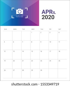 April 2020 desk calendar vector illustration, simple and clean design. 
