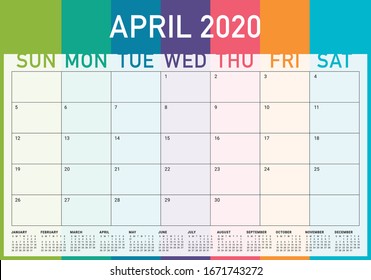 April 2020 desk calendar vector illustration, simple and clean design. 