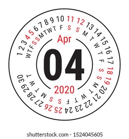 April 2020. Vector English сalendar. Round calender. Week starts on Sunday. Design template. Circle. Fourth month