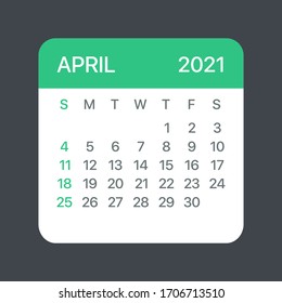 April 2021 Calendar Leaf - Illustration. Vector graphic page