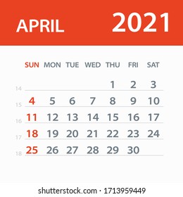 April 2021 Calendar Leaf - Illustration. Vector graphic page