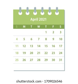 April 2021 Calendar Leaf. Monthly calendar design template. Week starts on Sunday. Business vector illustration.