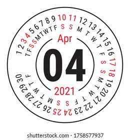 April 2021. Vector English сalendar. Round calender. Week starts on Sunday. Design template. Circle. Fourth month