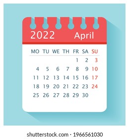 April 2022  Calendar Icon  Calendar design template - Business vector illustration. 