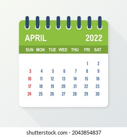 April 2022 Calendar Leaf. Calendar 2022 in flat style. Vector illustration.