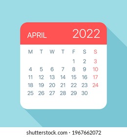 April 2022 Calendar Leaf - Illustration. Vector graphic page