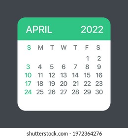 April 2022 Calendar Leaf - Vector template graphic Illustration