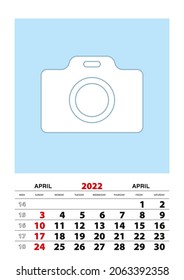 April 2022 calendar planner A3 size with place for your photo. Vector planner.