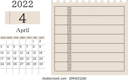 Calendario y cuadro de abril de 2022