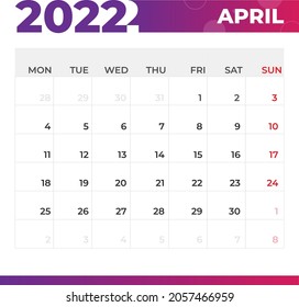April 2022 calendar template design