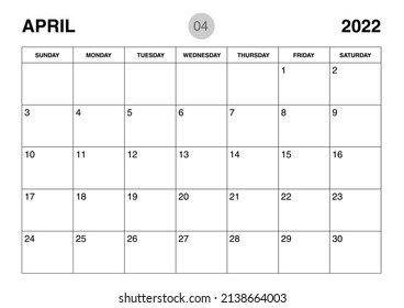 April 2022 year planner template, calendar 2022 template, monthly and yearly planners. organizer diary. week start Sunday, corporate planner template, Desk calendar 2022 year, Vector illustration