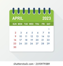 April 2023 Calendar Leaf. Calendar 2023 in flat style. Vector illustration.
