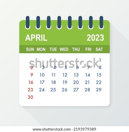 April 2023 Calendar Leaf. Calendar 2023 in flat style. Vector illustration. Imagine de stoc © 