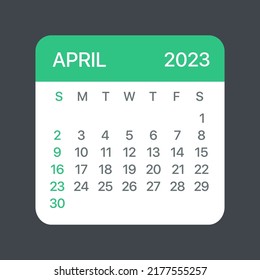 April 2023 Calendar Leaf - Illustration. Vector graphic page