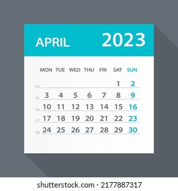 April 2023 Calendar Leaf - Illustration. Vector graphic page