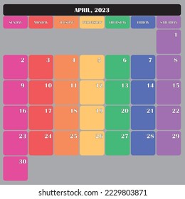 April 2023 Planner Calendar big editable space color day