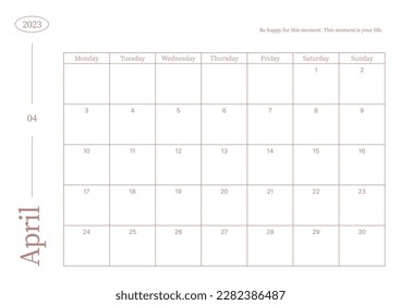 April 2023 simple design digital and printable calendar template illustration. Notes, scheduler, diary, calendar, memo, planner document template background. 