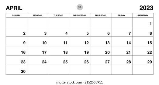 April 2023 year planner template, calendar 2023 template, monthly and yearly planners. organizer diary. week start Sunday, corporate planner template, Desk calendar 2023, Horizontal layout, vector