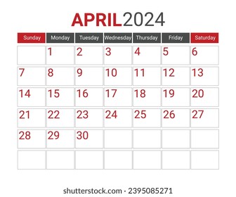 April 2024 Black and Red Monday Start Landscaped Monthly Planner, Monday Start Calendar 2024, Landscape Organizer, 2024 Monthly Event Planner, 2024 Editable Monday Start Calendar