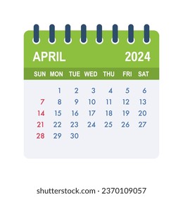 April 2024 Kalenderblatt. Kalender 2024 in flachem Stil. Vektorgrafik