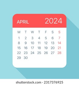 April 2024 Calendar Leaf - Illustration. Vector graphic page