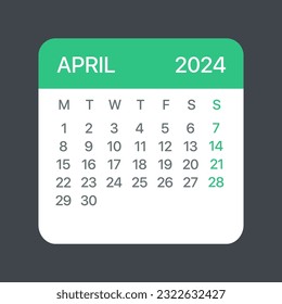 April 2024 Calendar Leaf - Illustration. Vector graphic page