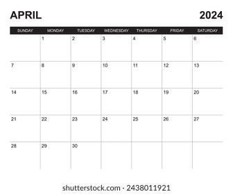 April 2024 calendar start on sunday