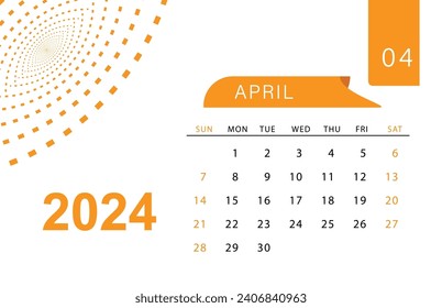 April 2024 table Calendar minimal vector design