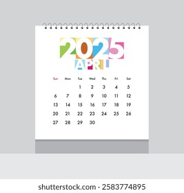 April 2025 Calendar. Date month of April 2025. Page of annual monthly calendar April 2025.