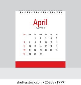 April 2025 Calendar. Date month of April 2025. Page of annual monthly calendar April 2025.