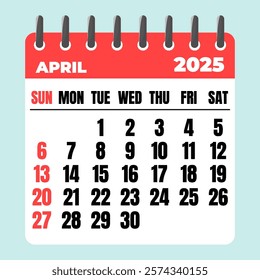 April 2025 Calendar. Desk Calendar 2025, Template Minimalist Calendar with Flat Design