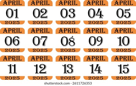 April 2025 calendar icon set.Agenda plan, april month schedule calendar and Time planner.Meeting appointment time.Calendar Event schedule date.calendar date icon on white background.