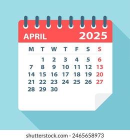 April 2025 Calendar Leaf - Illustration. Vector graphic page