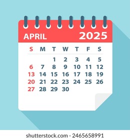 April 2025 Calendar Leaf - Illustration. Vector graphic page