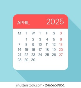 April 2025 Calendar Leaf - Illustration. Vector graphic page