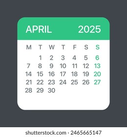 April 2025 Calendar Leaf - Illustration. Vector graphic page