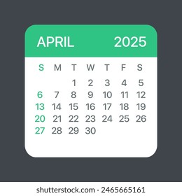 April 2025 Calendar Leaf - Illustration. Vector graphic page