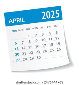 April 2025 Calendar Leaf - Illustration. Vector graphic page