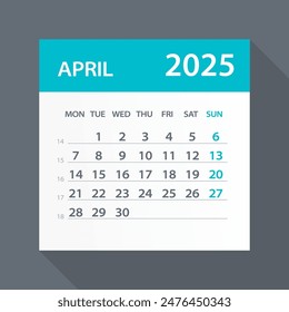 April 2025 Calendar Leaf - Illustration. Vector graphic page