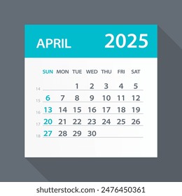 April 2025 Calendar Leaf - Illustration. Vector graphic page