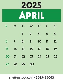 Calendario Abril 2025, Mes de Abril 