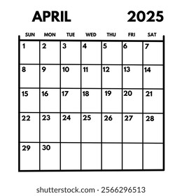 April 2025 Calendar: Month Planner